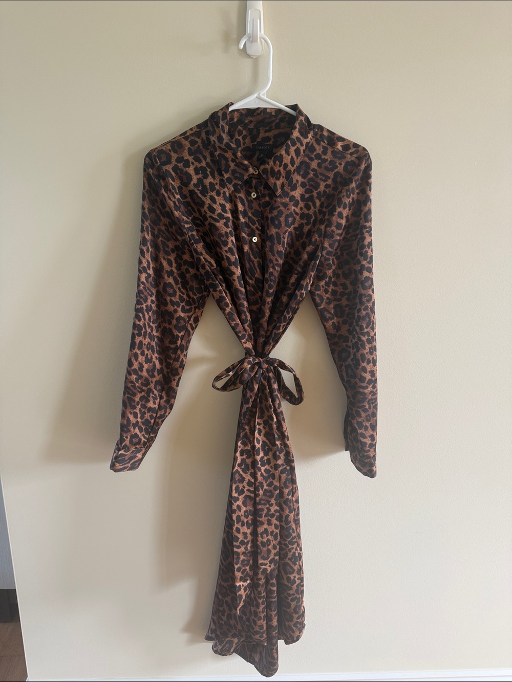 Talbots Leopard Print Long-Sleeve Tie-Front Dress - Brown/Black